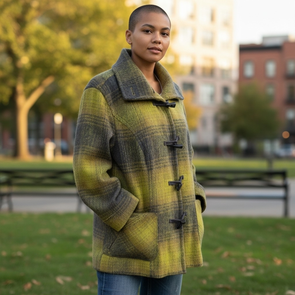 Coldwatwr Creek Wool-Blend Plaid Toggle Coat Womens Size 14 - Picture 2 of 11